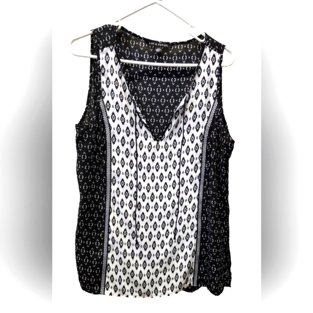 Zac & Rachel sleeveless vneck blouse black & white,  size L